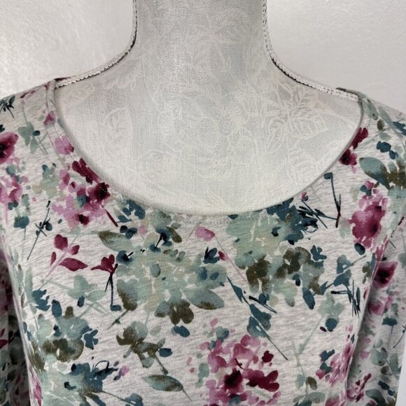 J. Jill Women's L Dipped Hem A-Line Tee Gray Floral - Picture 4 of 12